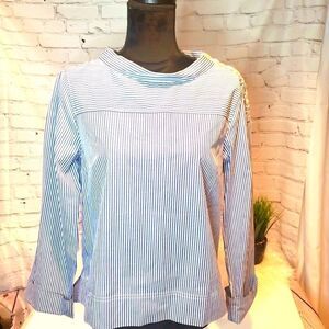 J. CREW Blue and White Boatneck Shirt Size…